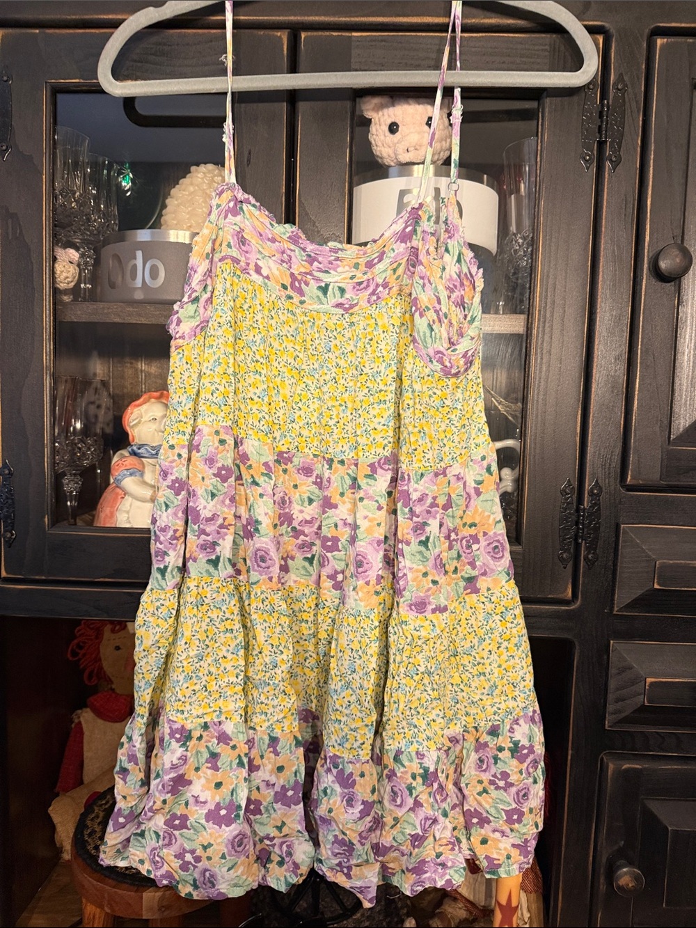 easel Yellow and Purple Floral Tiered Sundress